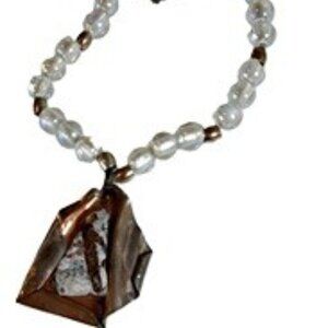 Iridescent Art Glass Bead/Quartz/Stone Necklace